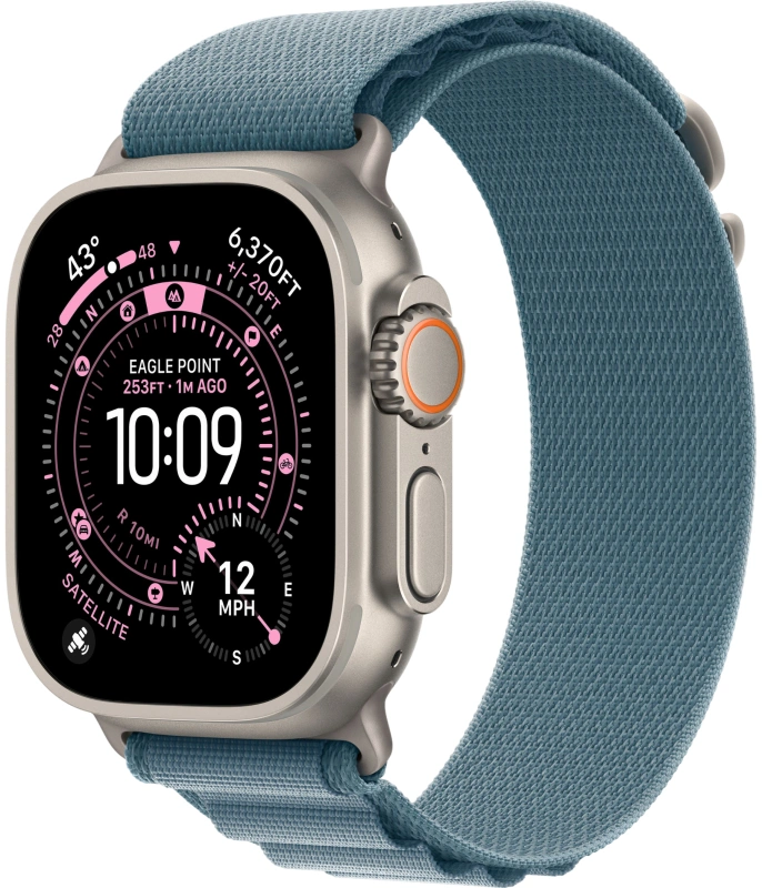 Apple Watch Ultra 3 (2025) GPS+Cellular 49mm, Natural Titanium ремешок "Light Blue Alpine Loop" M 145-190 mm (MEWM4). Фото 1
