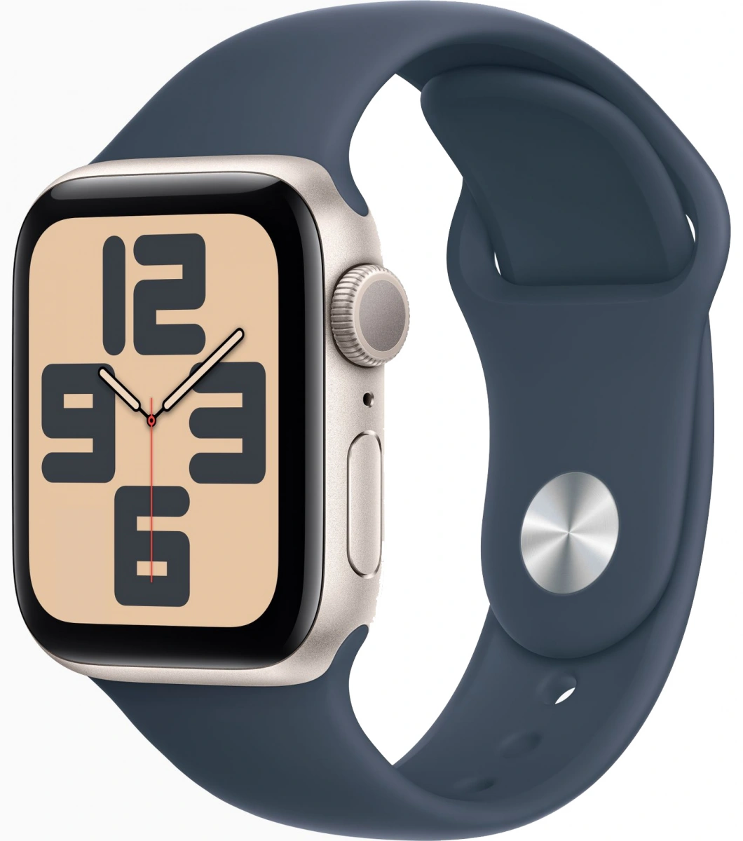 Apple Watch SE 2023, 40 мм, алюминий цвета "сияющая звезда", Storm Blue Sport Band, размер M/L (MRTQ3). Фото 1