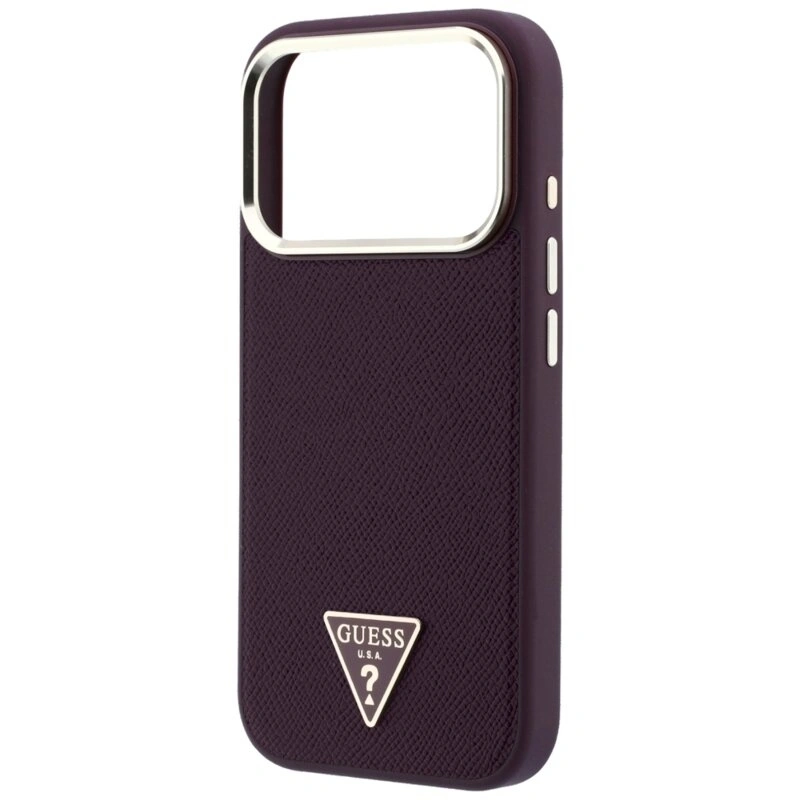 Накладка Guess для iPhone 18 Pro Max / 17 Pro Max PU Grained Triangle Metal logo &Cam Hard (MagSafe), Burgundy (GUHMP18XPGSMTLSU). Фото 5