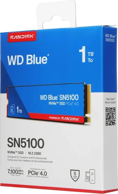 SSD накопитель WD Blue SN5100 1ТБ, M.2 2280, PCIe 4.0 x4, NVMe, M.2 (WDS100T5B0E). Фото 5