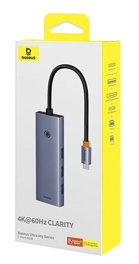 Хаб Baseus UltraJoy Series 7-Port HUB Docking Station (Type-C to HDMI4K@60Hz*1 + USB3.0*3 + PD*1 + SD/TF*1), Серый (B00052803811-00). Фото 3