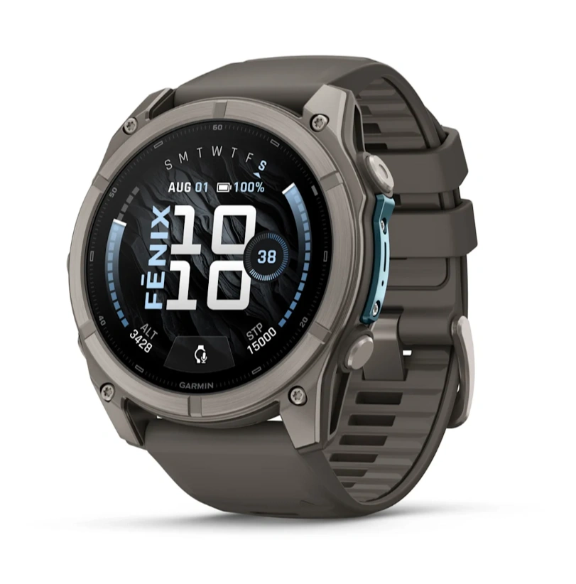 Умные часы Garmin Fenix 9 43мм, АMOLED, Титан с чёрно-серым силиконовым ремешком (010-04761-10). Фото 1