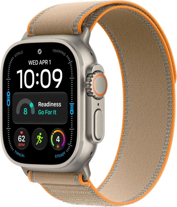 Умные часы Apple Watch Ultra 4 (2026) GPS+Cellular 49мм, Натуральный титановый корпус, ремешок "Песочная спортивная петля" размер M/L 145-220 мм (MJAQ4). Фото 1