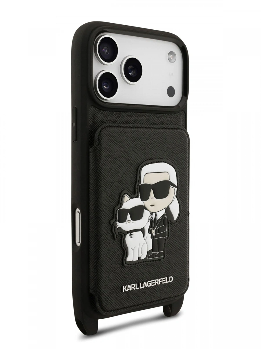 Накладка Lagerfeld для iPhone 17 Pro Max Crossbody cardslot PU Saffiano NFT Karl&Choupette Hard, Black (KLHCP17XCSAKCPMK). Фото 5