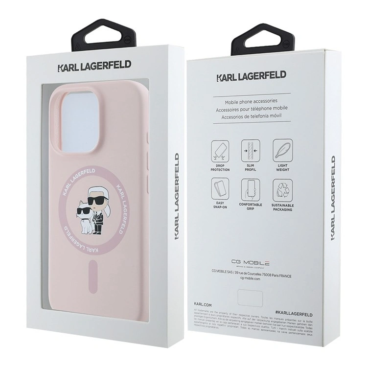 Накладка Lagerfeld для iPhone 16 Pro Max Liquid Silicone NFT Karl & Choupette Head Hard (MagSafe), Pink (KLHMP16XSCMKCRHP). Фото 5