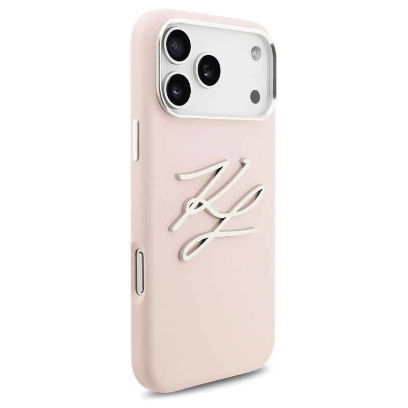 Накладка Lagerfeld для iPhone 17 Pro Max Liquid Silicone Initials Metal Logo & Camera Hard, Pink (KLHCP17XSMCKLMCLP). Фото 4