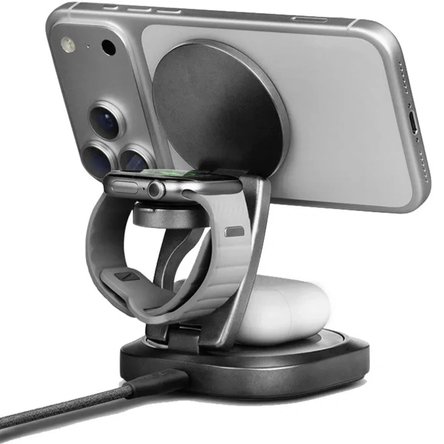 Беспроводная зарядная станция EnergEA AluMag Gyro 3-in-1, Gunmetal (AM-GYRO-GUN). Фото 5