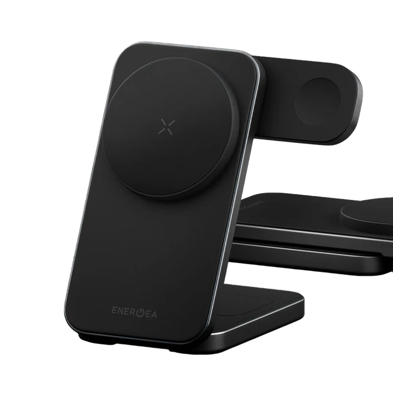 Беспроводная зарядная станция EnergEA MagTrio 2 Qi2 25W certified 3-In-1 Wireless Charging Stand, Grey (MAG-TRIO2-GUN). Фото 2