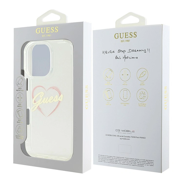 Накладка Guess для iPhone 16 Pro Max PC/TPU Heart Hard, Transparent (GUHCP16XHCHGSPT). Фото 5