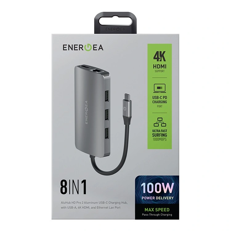 Хаб EnergEA AluHUB HD PRO2 8-in-1 Superspeed Aluminium USB-C 100W, Gunmetal (HUB-HDPRO2-GUN). Фото 5