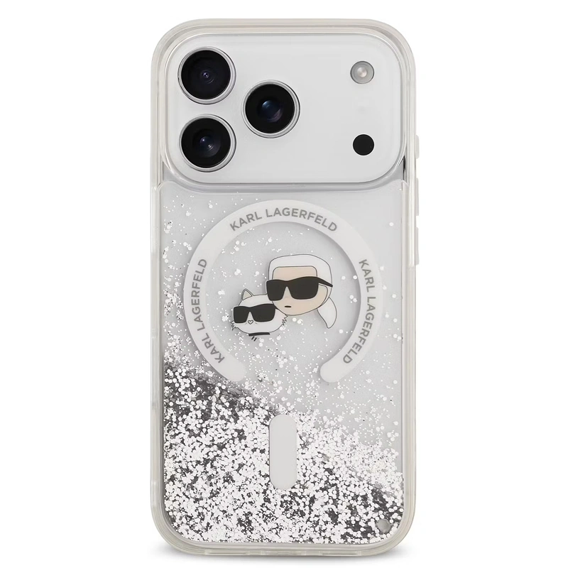 Накладка Lagerfeld для iPhone 17 Pro Max Liquid Glitter NFT Karl & Choup Heads Hard (MagSafe), Transparent (KLHMP17XLGKCSGH). Фото 3