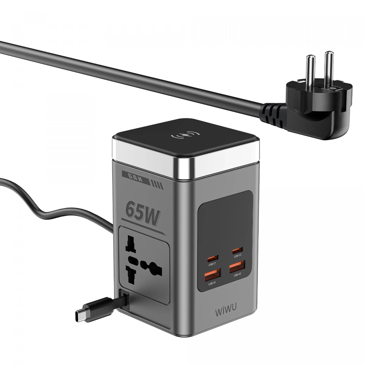 Беспроводное зарядное устройство Wiwu Wi-W040 8 в 1 65Вт, with cable&socket, Серое. Фото 4