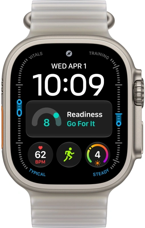 Умные часы Apple Watch Ultra 4 (2026) GPS+Cellular 49мм, Натуральный титановый корпус, ремешок "Полупрозрачный серый Ocean" один размер 130-200 мм (MJAD4). Фото 2