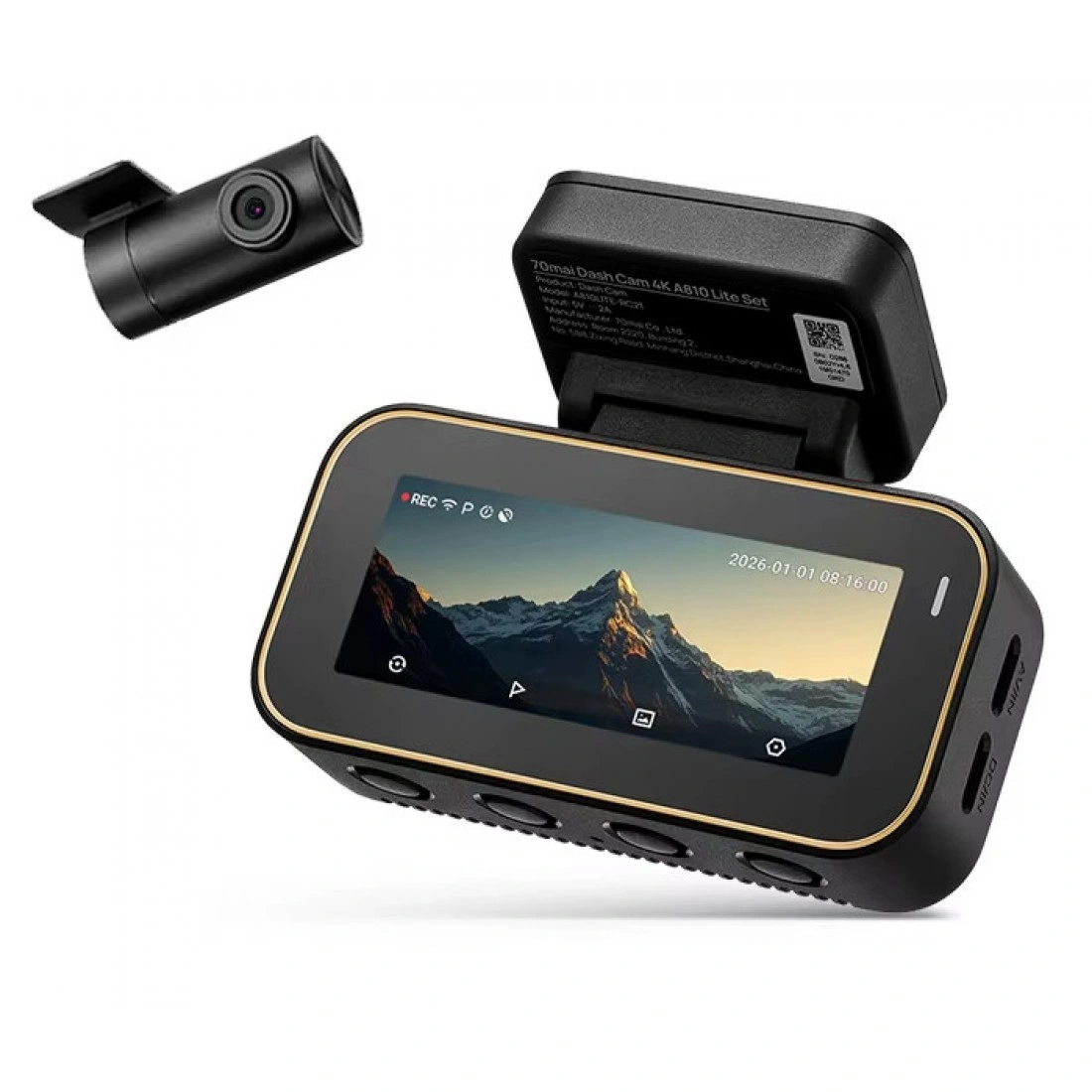 Видеорегистратор 70mai Dash Cam 4K A810 Lite + камера заднего вида, Чёрный (A810LITE-RC21). Фото 1