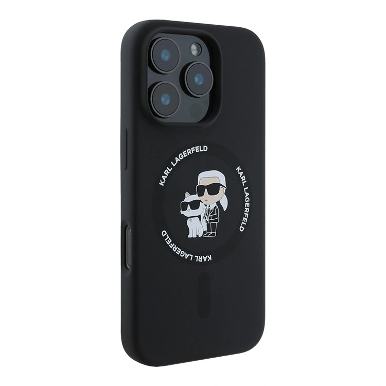 Накладка Lagerfeld для iPhone 16 Pro Max Liquid Silicone NFT Karl & Choupette Head Hard (MagSafe), Black (KLHMP16XSCMKCRHK). Фото 2