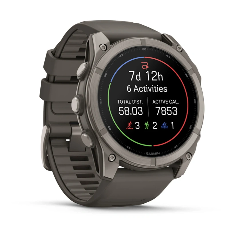 Умные часы Garmin Fenix 9 43мм, АMOLED, Титан с чёрно-серым силиконовым ремешком (010-04761-10). Фото 3
