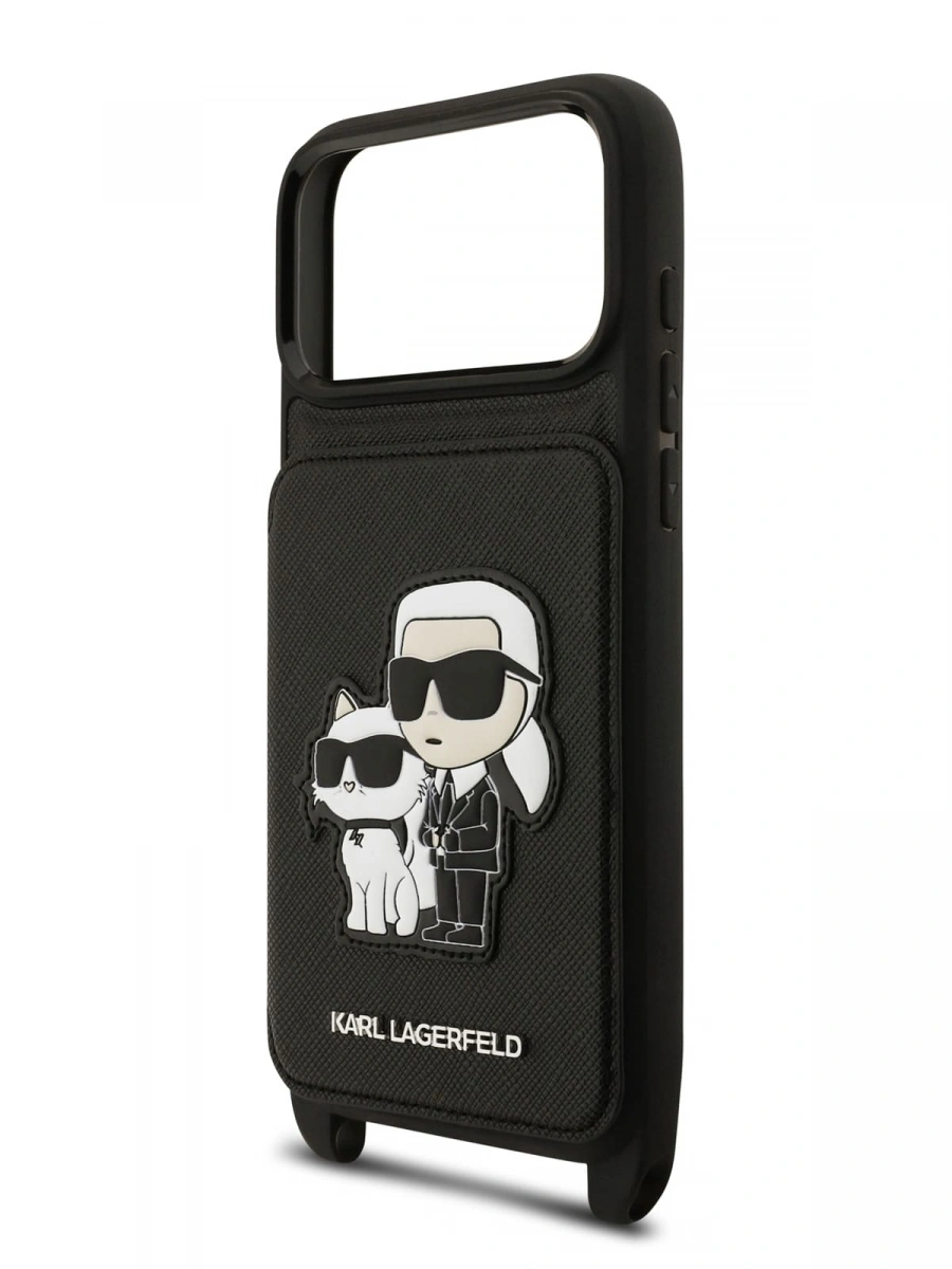 Накладка Lagerfeld для iPhone 17 Pro Max Crossbody cardslot PU Saffiano NFT Karl&Choupette Hard, Black (KLHCP17XCSAKCPMK). Фото 7