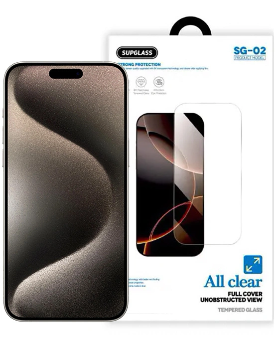 Защитное стекло SupGlass 3D SG-02 для iPhone 15 Pro, Безрамочное. Фото 1