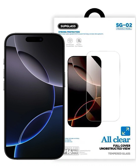 Защитное стекло SupGlass для iPhone 16 Pro Max Tempered Glass Super Hardness All clear 3D SG-02, Безрамочное. Фото 1
