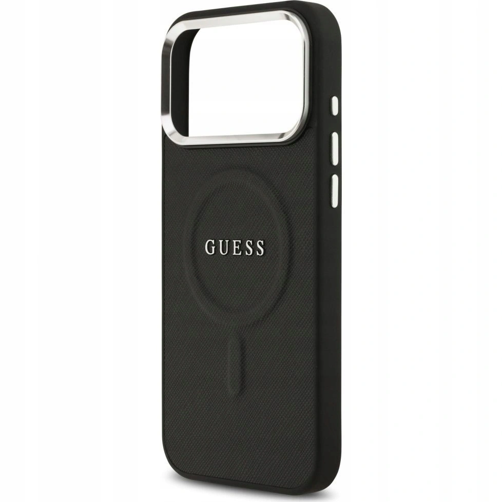 Накладка Guess для iPhone 17 Pro Max PU Grained leather Classic metal logo & Cam (MagSafe), Hard Black (GUHMP17XPSAREGSK). Фото 3