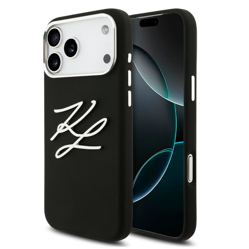 Накладка Lagerfeld для iPhone 17 Pro Max Liquid Silicone Initials Metal Logo & Camera Hard, Black (KLHCP17XSMCKLMCLK). Фото 2