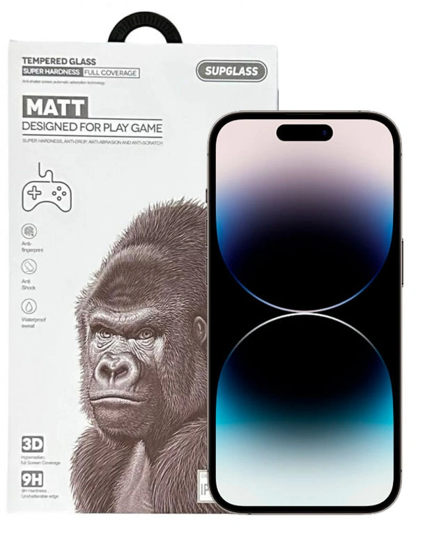 Защитное стекло SupGlass для iPhone 14 Pro Tempered Glass Super Hardness 3D XC-13 (Matt), Чёрное. Фото 1