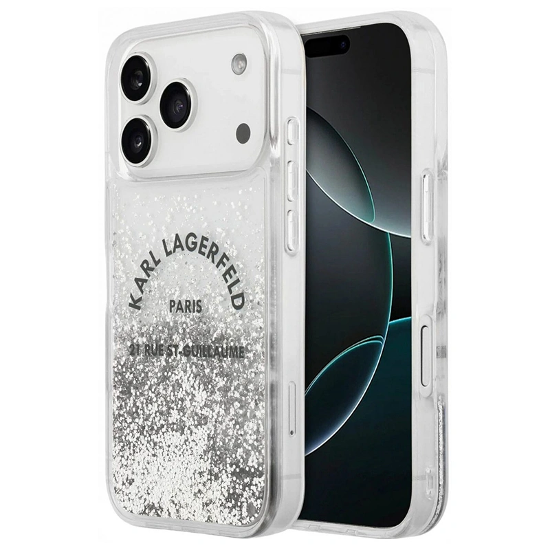 Накладка Lagerfeld для iPhone 17 Pro Max Liquid Glitter RSG logo Hard, Silver (KLHCP17XLCRSGPS). Фото 1