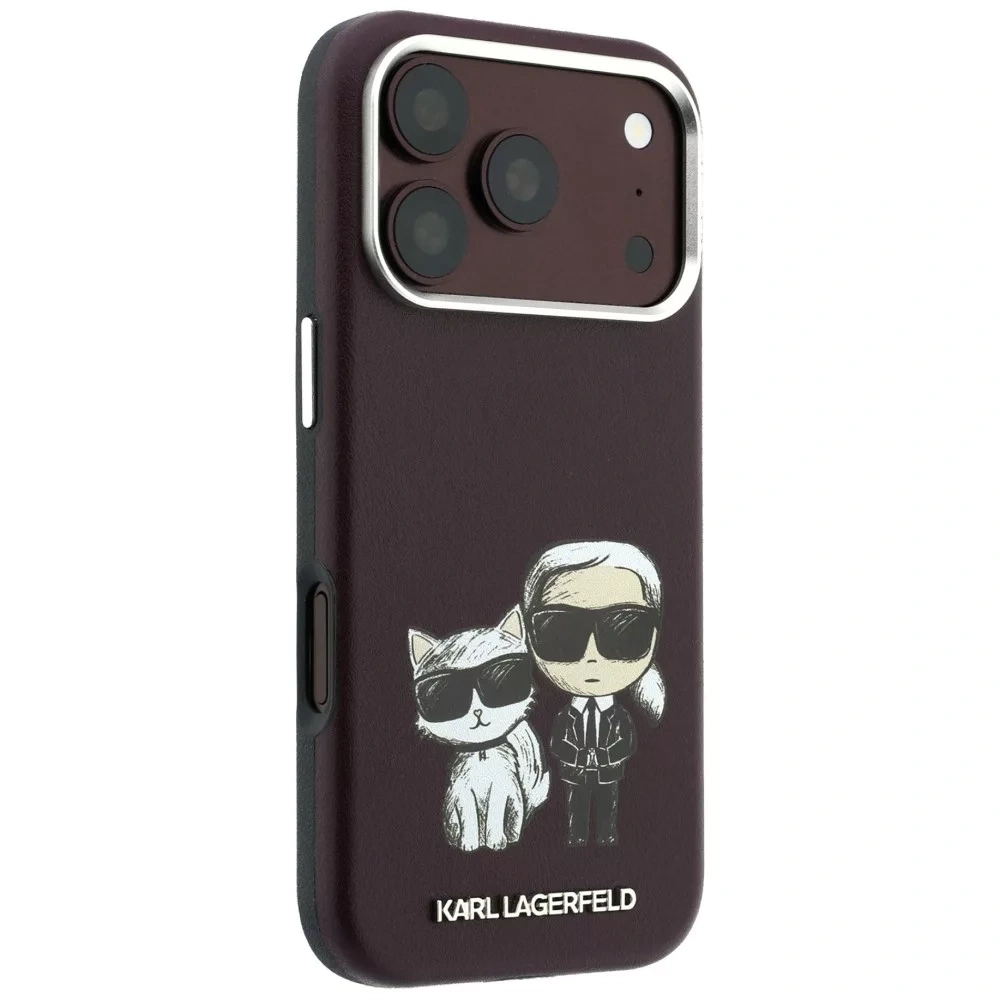 Накладка Lagerfeld для iPhone 18 Pro/17 Pro PU SW Sketch Karl&Choupette body Metal Cam Hard (MagSafe), Burgundy (KLHMP18L6PWKCIDR). Фото 4