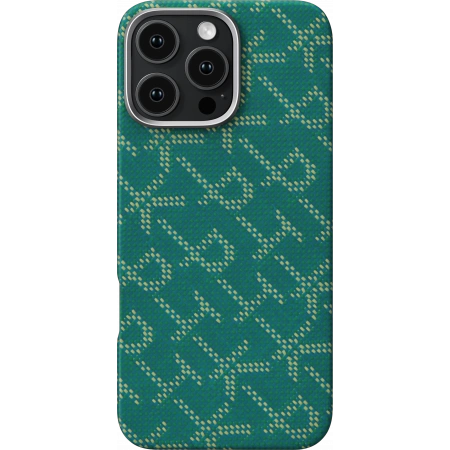 Накладка Pitaka для iPhone 16 Pro Max Monogram PTK Tactile Woven, Зелено-золотой (KI1601PTKP). Фото 1