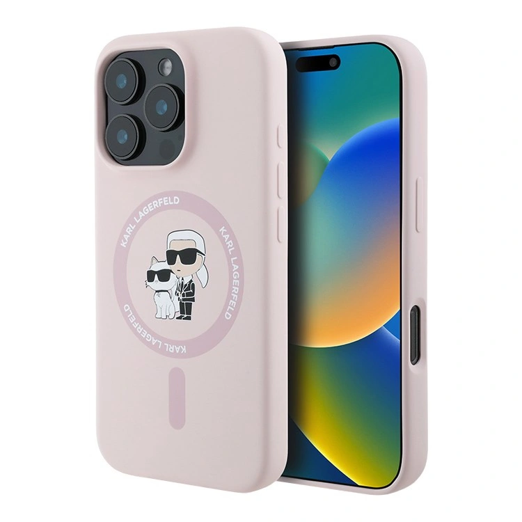 Накладка Lagerfeld для iPhone 16 Pro Max Liquid Silicone NFT Karl & Choupette Head Hard (MagSafe), Pink (KLHMP16XSCMKCRHP). Фото 1