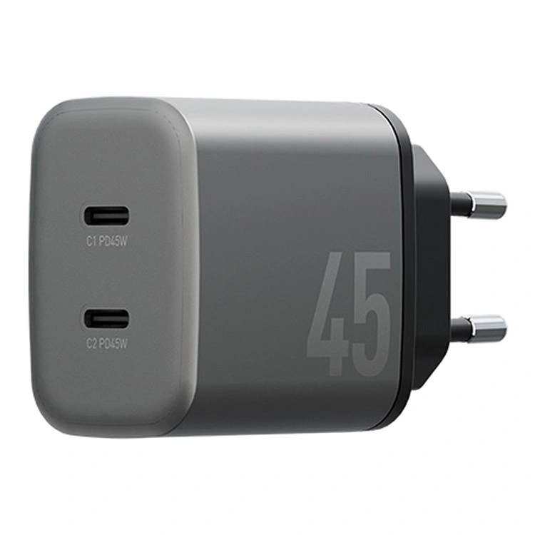 Сетевое зарядное устройство EnergEA AmpCharge GaN 45W 2x Type-C, Серый (CHR-AC2C-GAN45EU). Фото 3