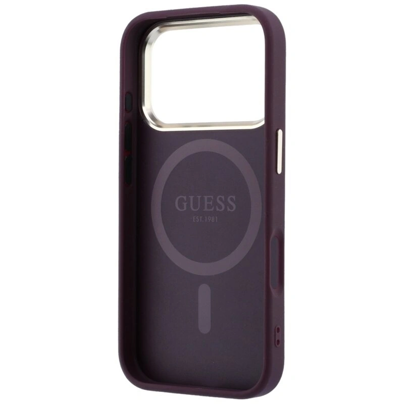 Накладка Guess для iPhone 18 Pro Max / 17 Pro Max PU Grained Triangle Metal logo &Cam Hard (MagSafe), Burgundy (GUHMP18XPGSMTLSU). Фото 6