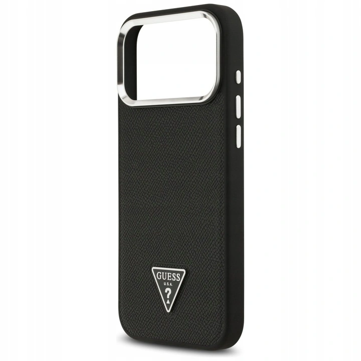 Накладка Guess для iPhone 17 Pro Max PU Grained leather Triangle metal logo & Cam (MagSafe), Hard Black (GUHMP17XPGTSPSK). Фото 6