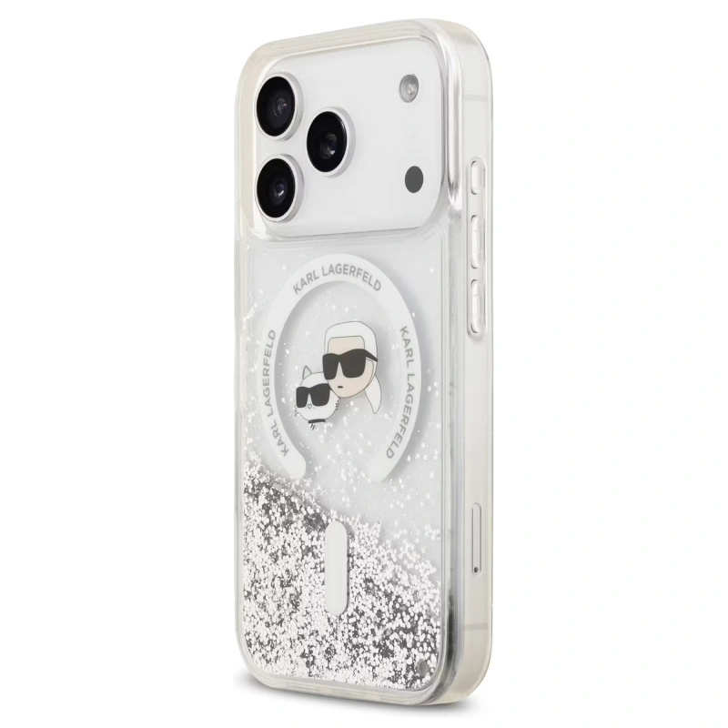 Накладка Lagerfeld для iPhone 17 Pro Max Liquid Glitter NFT Karl & Choup Heads Hard (MagSafe), Transparent (KLHMP17XLGKCSGH). Фото 4