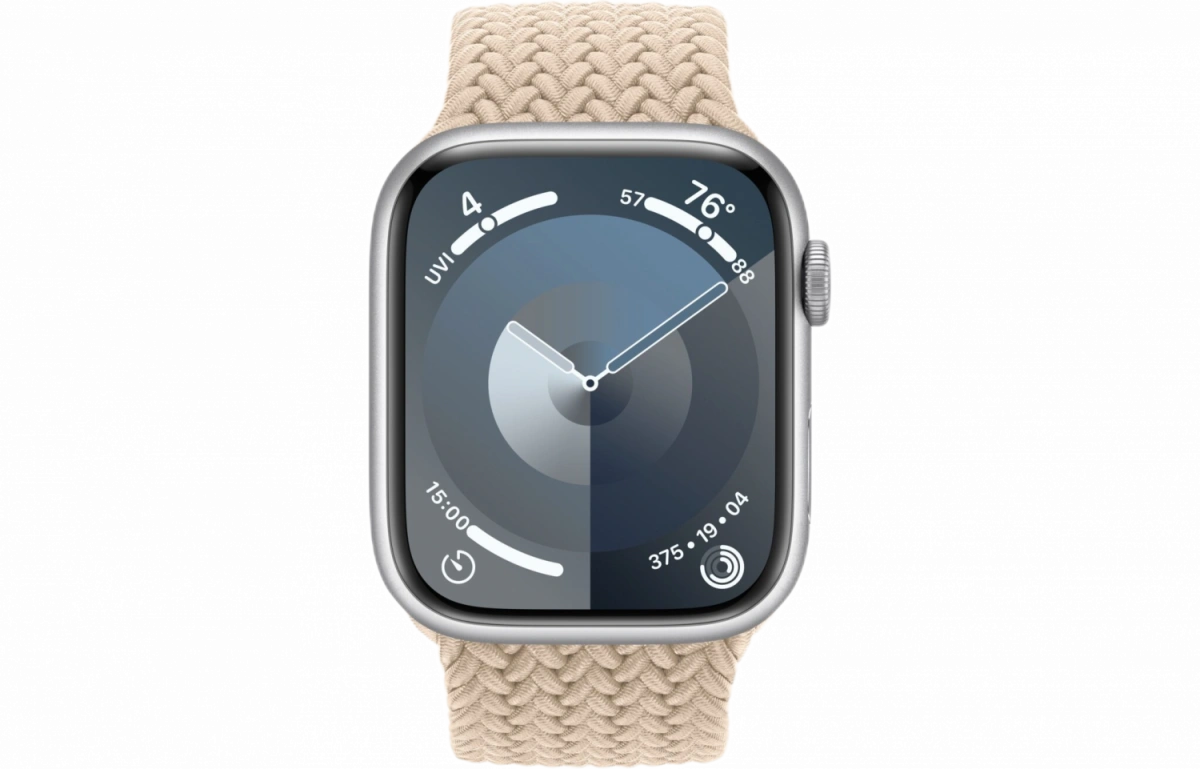 Apple Watch Series 9, 41 мм, серебристый алюминий, Beige Braided Solo Loop, размер 3 (MR9M3). Фото 2
