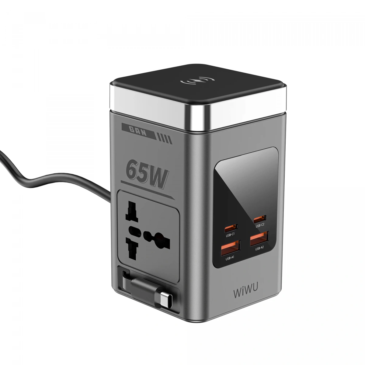 Беспроводное зарядное устройство Wiwu Wi-W040 8 в 1 65Вт, with cable&socket, Серое. Фото 2