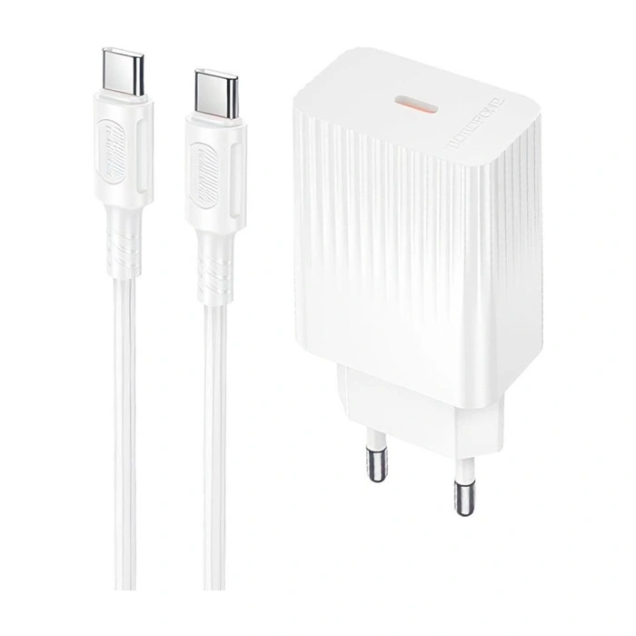 Сетевое зарядное устройство Borofone BAS75A USB-C 30Вт + Кабель USB-C - USB-C 1м, Белое. Фото 1