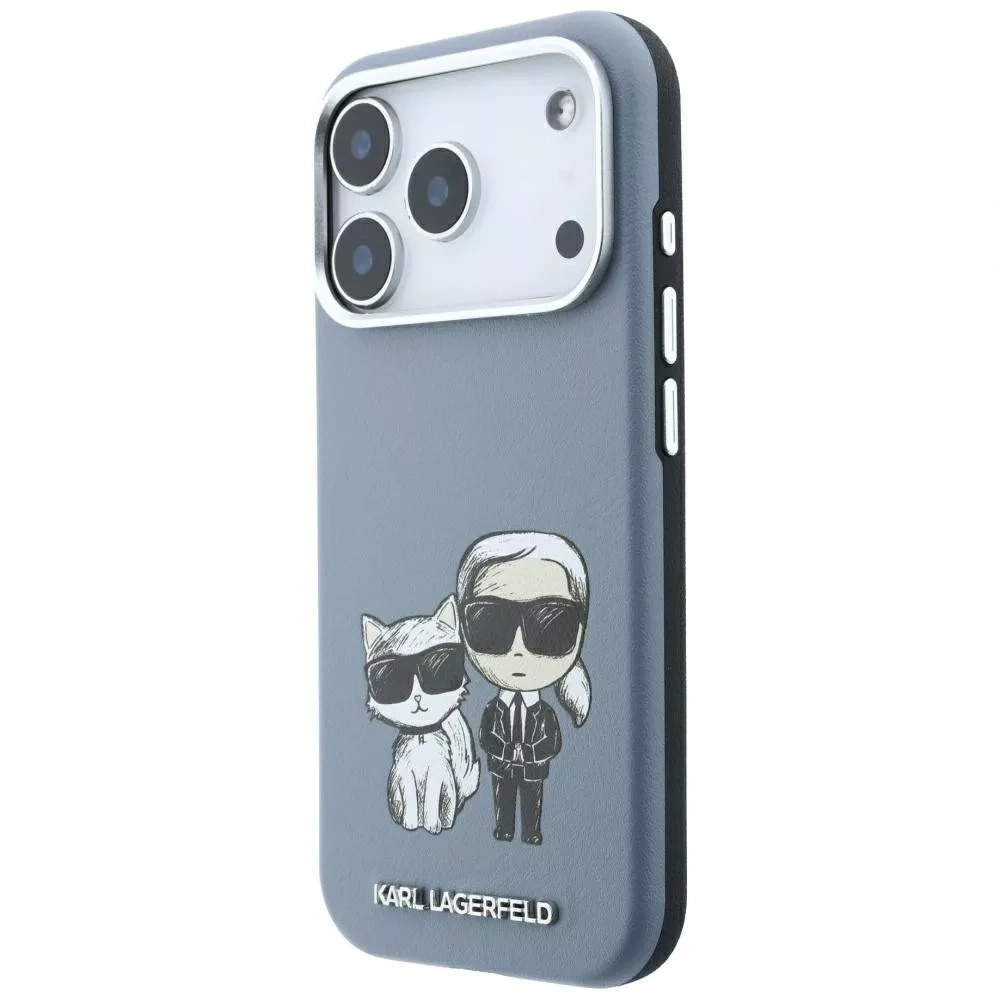 Накладка Lagerfeld для iPhone 18 Pro/17 Pro PU SW Sketch Karl&Choupette body Metal Cam Hard (MagSafe), Light Blue (KLHMP18L6PWKCIDB). Фото 2