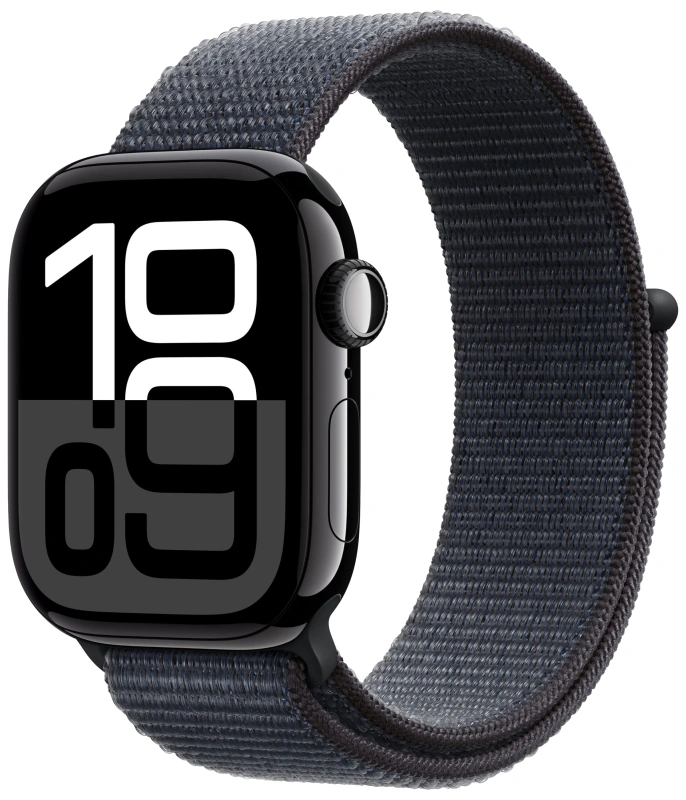Apple Watch Series 10, 42 мм, алюминий цвета «черный глянец», спортивный браслет цвета "Ink" (MWWG3). Фото 1