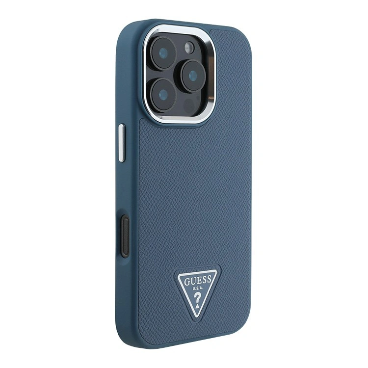 Накладка Guess для iPhone 16 Pro Max PU Grained leather Triangle metal logo Hard (MagSafe), Blue (GUHMP16XPGTSPSB). Фото 2