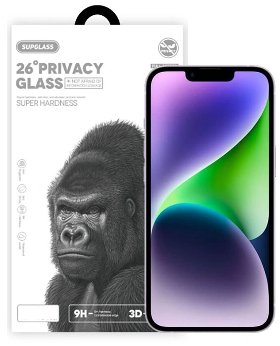 Защитное стекло SupGlass для iPhone 16e/14/13 Pro/13 Tempered Glass Super Hardness 3D XC-12 (Privacy), Чёрное. Фото 1