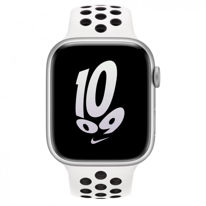 Apple Watch Series 8, 45 mm, серебристый алюминий, Summit white/black Nike sport band, размер M/L (MP6T3)
