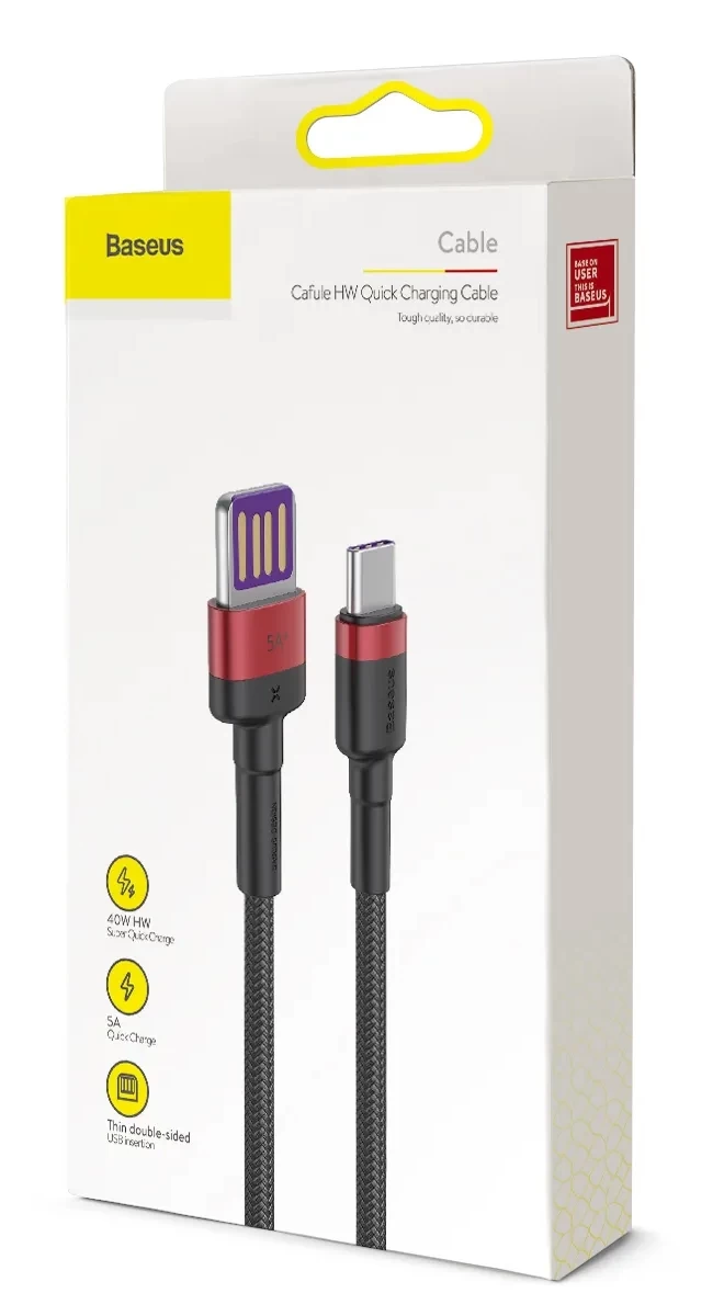 Кабель Baseus Cafule HW Quick Charging Data cable USB Double-sided Blind Interpolation For Type-C 40W 1m, Красно-чёрный (CATKLF-P91)