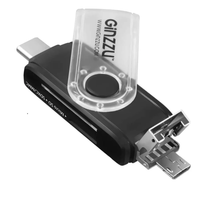 Картридер GiNZZU GR-325B Type C/microUSB/USB2.0, Чёрный