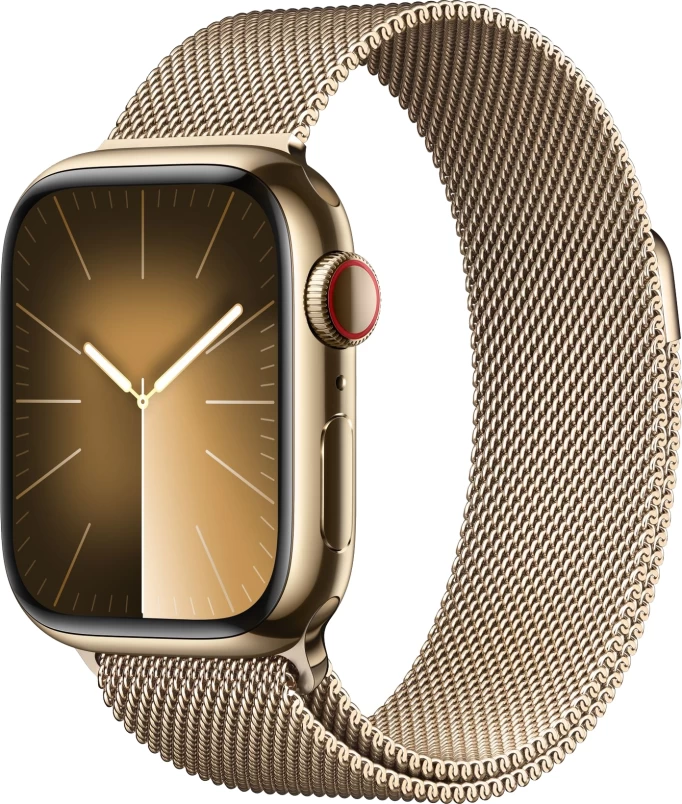 Apple Watch Series 9 LTE, 45 мм, сталь золотого цвета, ремешок сталь золотого цвета "миланская петля" (MRPM3)