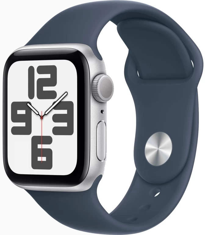 Apple Watch SE 2023, 40 мм, алюминий цвета "серебро", Storm Blue Sport Band, размер M/L (MRE23)