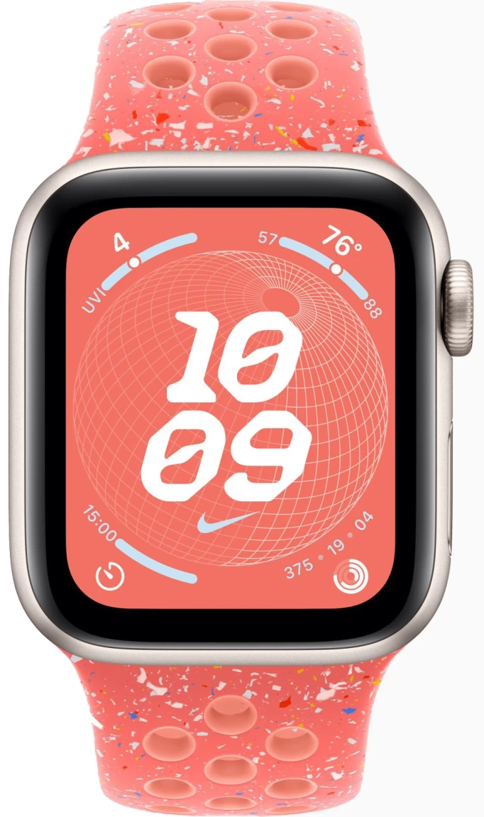 Apple Watch SE 2023, 40 мм, алюминий цвета "сияющая звезда", Magic Ember Nike Sport Band, размер M/L (MRTQ3)