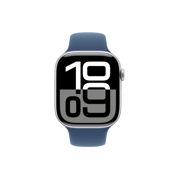 Apple Watch Series 10, 46 мм, серебристый алюминий, спортивный ремешок цвета "Denim", S/M (MWWL3)