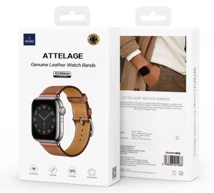 Ремешок Wiwu для Apple Watch 42/44/45мм Attelage Genuine Leather Watch Band, Оранжевый