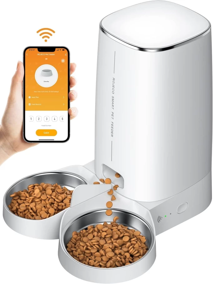 Умная кормушка для животных XiaoMi Rojeco 4L Automatic Pet Feeder WIFI Version Double Bowl, Белая (RJJSS0WIFI-4L)